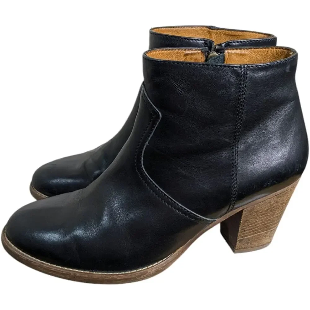 Madewell 1937 Winston Ankle Boots 10 Black Leather Heeled Booties Side Zipper